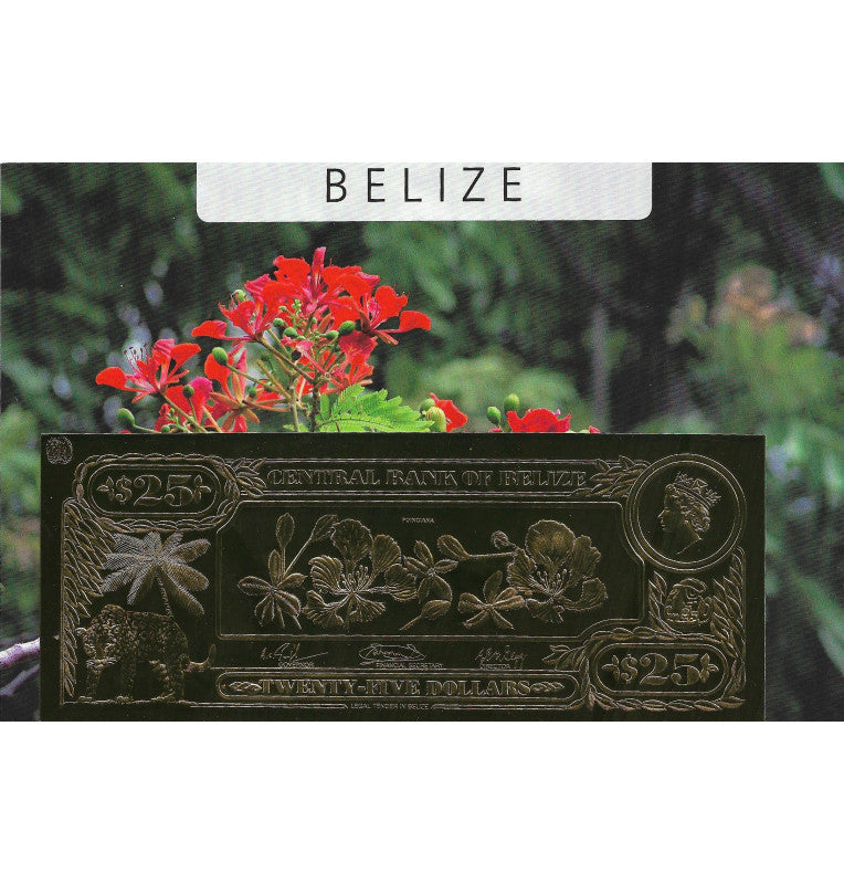 Belice 25 Dólares 1984 (Laminados en Oro) Serial 3 dígitos